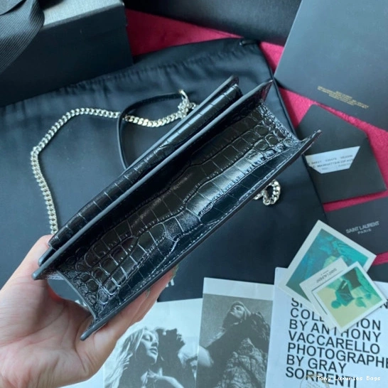 Tony Luxuries SHINY IN SUNSET LEATHER YSL CROCODILE-EMBOSSED 0822